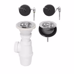 Siphon pour évier 2 bacs communicants WIRQUIN - Réglable en hauteur - 2 bondes Ø 60 mm à bouchon
