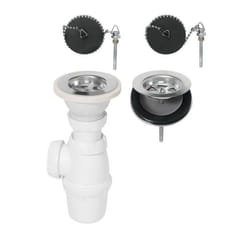 Siphon pour évier 2 bacs communicants WIRQUIN - Réglable en hauteur - 2 bondes Ø 60 mm à bouchon
