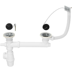 Ensemble complet vidage d'évier 2 bacs D60 avec siphon évier, bonde à bouchon, trop-plein et prise machine à laver Wirquin 30721103, blanc