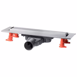 Caniveau extra-plat pour douche à l’italienne (50 mm sous chape). Platine et contour en inox et siphon en ABS. Grille finitio ...
