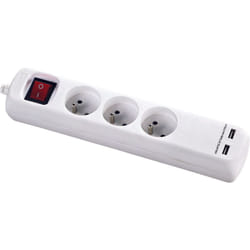 DIO - Bloc multiprise avec interrupteur 3 prises 2P+T et 2 prises usb 5V dc - Cordon H05VV-F 3G1mm² - 1,4m