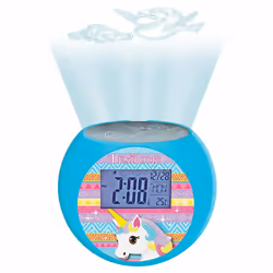 Lexibook Radio Réveil Projecteur, Réveil numérique, Unicorn, Rond, Bleu, Intérieure, Enfant