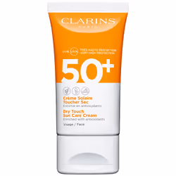 Clarins Crème Solaire Toucher Sec Visage UVA/UVB 50+ 50ml, Crème d’écran solaire, Visage, Tube, Hydratant, Tous types de peau ...