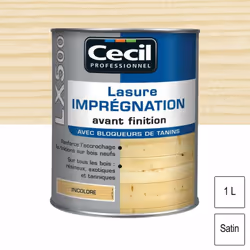 Lasure d'imprégnation professionnelle LX5000 satin 1L CECIL La lasure d'imprégnation LX500 de CECIL PROFESSIONNEL permet : -  ...