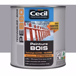 La Peinture Bois Cécil Professionnel PEB60 Gris galet est une peinture de finition glycéro (Alkyde/Siloxane) pour la protecti ...