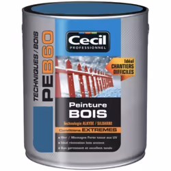 La Peinture Bois Cécil Professionnel PEB60 Bleu océan est une peinture de finition glycéro (Alkyde/Siloxane) pour la protecti ...