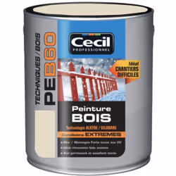 La Peinture Bois Cécil Professionnel PEB60 Ivoire est une peinture de finition glycéro (Alkyde/Siloxane) pour la protection e ...
