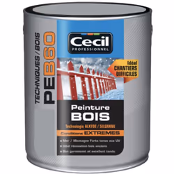 La Peinture Bois Cécil Professionnel PEB60 Gris galet est une peinture de finition glycéro (Alkyde/Siloxane) pour la protecti ...
