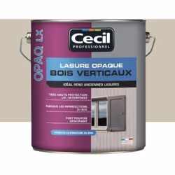 La Lasure opaque Cécil OPAQ LX Grès est une lasure opaque destinée à protéger et opacifier tous les bois verticaux intérieurs ...