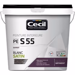 La Peinture satinée CÉCIL PE S55 Blanc est peinture professionnelle blanc SATIN expert pour une finition très soignée. Excell ...