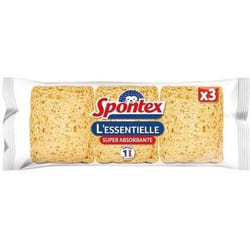 Eponge lessentielle - Spontex - Tous nettoyages ménagers - Super absorbantes - Lot de 3