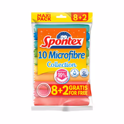 Spontex 19780028, Microfibre, Multicolore, Lavage en machine, 60 °C, 10 pièce(s), Sac en plastique