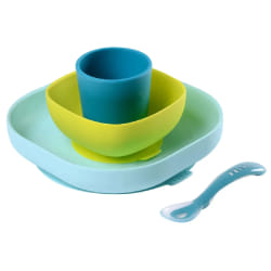 Beaba Service de repas 4 pcs Silicone - Bleu/Vert