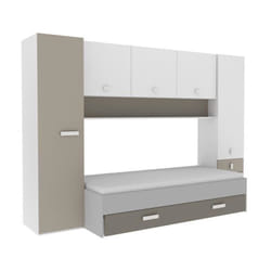 Tidy Lit gigogne enfant avec multiples rangements - Decor blanc/argile - 90 x200 cm
