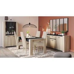Ensemble Enfilade 4 portes + Vitrine 2 portes + Table L 170 cm SHEFFIELD - Chêne Kronberg