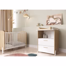 Ensemble duo 60 comprenant 1 lit à barreaux 60 x 120 cm & 1 commode à langer 2 tiroirs - NAILI - Hamilton / Blanc mat - DEMEY ...