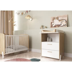 Ensemble duo 60 comprenant 1 lit à barreaux 60 x 120 cm & 1 commode à langer 2 tiroirs - NAILI - Hamilton / Blanc mat - DEMEYERE