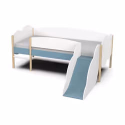 Lit toboggan forme nuages. 90x200 cm. Décor blanc et bleu orage. Sommier a lattes. MDF laqué. Pin massif. FCBA 323 Oct 2014 + ...