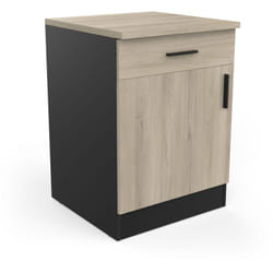 Demeyere - Meuble bas 1 porte 1 tiroir 60 cm décor chêne kronberg et noir - korey