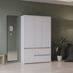 Armoire de chambre - CLYDE - Chêne Kronberg / Blanc - 4 portes - 1382 x 50 x 2205 cm