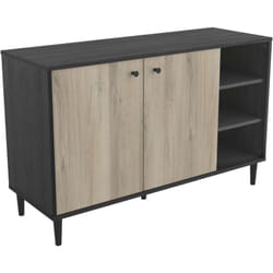 Buffet Arty 2 portes 3 étagères en chêne couleur Kronberg et Noir 70x110x39 cm
