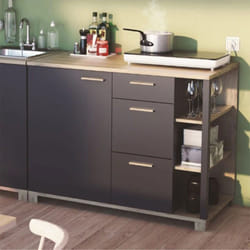 Demeyere - Meuble de cuisine 1 porte 3 tiroirs effet chêne et noir mat - kitchy