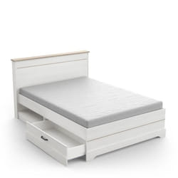 Lit adulte COTTAGE 140x190/200 cm - Mélamine blanc et décor chêne Kronberg - 2 Tiroirs- L 15340 x P 21470 x H 10220 cm -