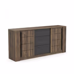 Enfilade MONACO - Décor chene et noir - 2 Portes coulissantes + 3 Tiroirs - L206 x P44,9 x H94 cm - CBA MEUBLES