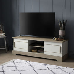 Les Tendances - Meuble tv 2 portes coulissantes 150x45x50 cm blanc et chêne - weeks