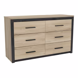 Commode Kansas de marque Demeyere. Bicolore pour être dans les tendances. 6 tiroirs sur coulisses à billes métal, hauteur uti ...