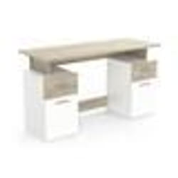 Bureau avec rangements - PLATON - Chêne / blanc mat - L1348 x P55 x H764 cm - DEMEYRE