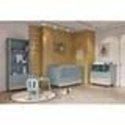 Bibliothèque 2t / 2p FIRMIANA - style scandinave - coloris : bleu orage & bois naturel - 77.4 x 36.6 x 177 cm - DEMEYERE