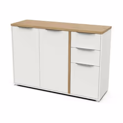 ENFILADE 3 PORTES/2 TIROIRS ACCESS L : 121,5cm / P : 39,6cm / H : 85,6cm Meuble en panneaux de particules de 25 et 15 mm Meub ...