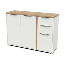 Enfilade ACCESS - 3 portes + 2 tiroirs - Décor chene Hamilton et Blanc - L 121,5 x P 39,6 x H 85,6 cm - DEMEYERE