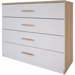Commode de chambre contemporaine DEMEYERE - SELENA - décor chêne brossé et blanc perle - 4 tiroirs