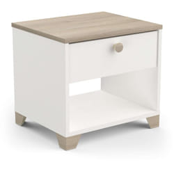 Demeyere - Table de chevet Izzy 1 tiroir en blanc et chêne 40x36x43cm
