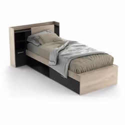 Lit enfant LIFE - 90x190/200  - Rangements - Décor Chêne et noir - DEMEYERE - Fabriqué en France