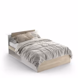 Lit adulte LIFE 2 personnes - 140X190/200 - Rangements - Décor Chêne et blanc - DEMEYERE - Fabriqué en France