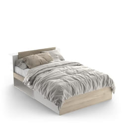 Lit adulte LIFE 2 personnes - 140X190/200 - Rangements - Décor Chêne et blanc - DEMEYERE - Fabriqué en France