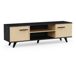 Banc TV - KENT - Chêne de fil / Sidewalk - 2 portes ouvrantes - 2 niches - 1514 x 393 x 462 cm - DEMEYERE