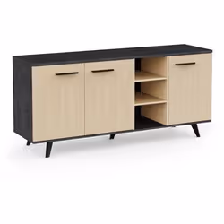 Enfilade Buffet - KENT - Chêne de fil / Sidewalk - 3 portes ouvrantes - 3 niches - L 1607x l 439x H733 cm - DEMEYERE