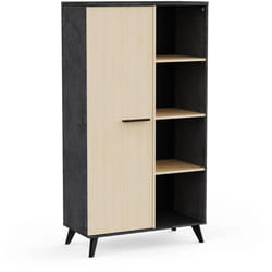 Buffet haut H 1539 cm - KENT - Chêne de fil / Sidewalk - 1 porte - 4 niches - DEMEYERE