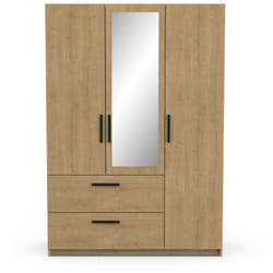 Calicosy - Armoire 3 portes, 1 miroir et 2 tiroirs décor chêne et noir mat H191,5 cm - craft