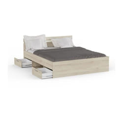 Lit adulte michigan - 160 x 200 cm - Mulitiples rangements - Chene brossé - Demeyere