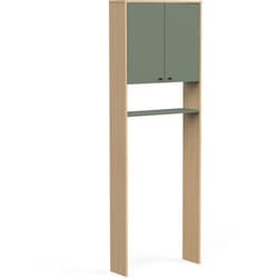 Meuble WC Buanderie - Vert sauge et chêne - 2 portes - L64 x P20 x H186 cm - ELISA - DEMEYERE