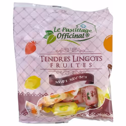 Open Food Tendres lingots fruités - 100g, Huile de palme, 100 g, D, e100, e120, e160c, e163, e330, e421, e428, e471, e955, e9 ...