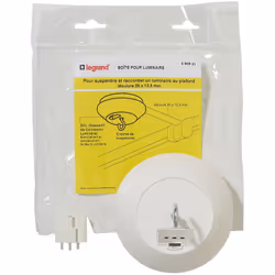 La boîte pour luminaire pour moulure 20x12,5mm de Legrand coloris Blanc peut supporter 25kg de poids suspendu en utilisant la ...