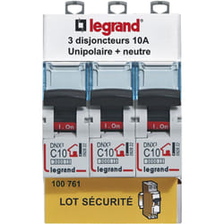 Legrand - Lot de 3 disjoncteurs DNX³ unipolaire + neutre 10A