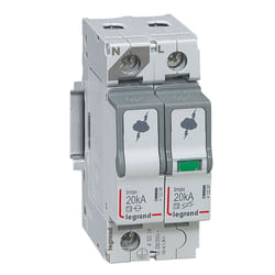 Legrand -412224 - parafoudre basse tension t2- imax 20 ka-pôle- 1p+n- 320 v alternatif - 2 modules