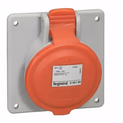 Embase carrée 16A 3 pôles+terre 415V IP44. Socles pour panneaux à entraxe unifié Ils se fixent sur des façades pleines ou per ...